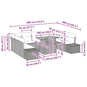 Trädgårdsmöbelset med kudde med kudde 10 pcs Beige och Grå