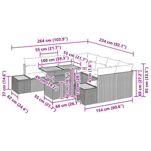 Trädgårdsmöbelset med kudde 9 pcs Beige och gräddfärgad