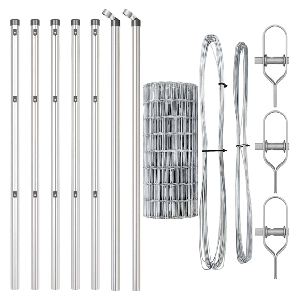 Stängsel med stolpe Silver 0,4 x 50 m Stål och PVC