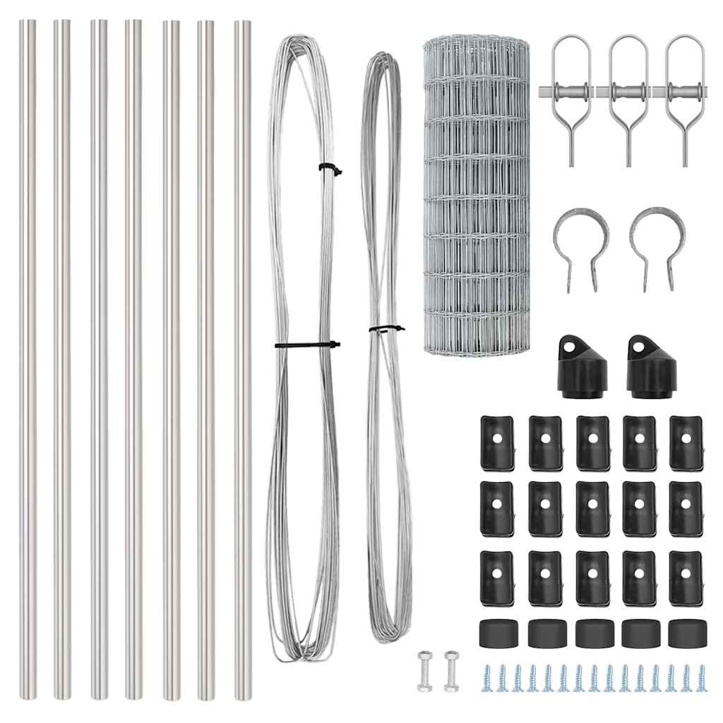 Stängsel med stolpe Silver 0,4 x 50 m Stål och PVC