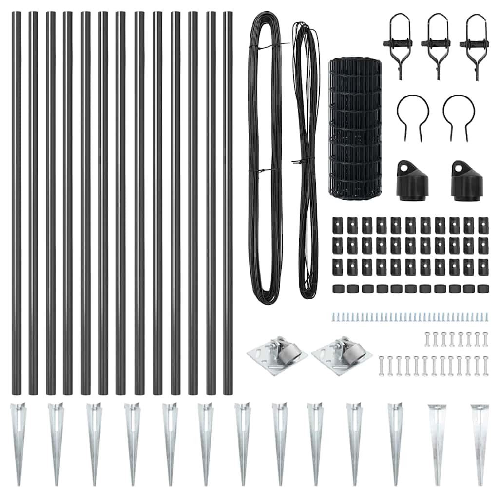 Stängsel med stolpe Grå 1 x 25 m Stål och PVC