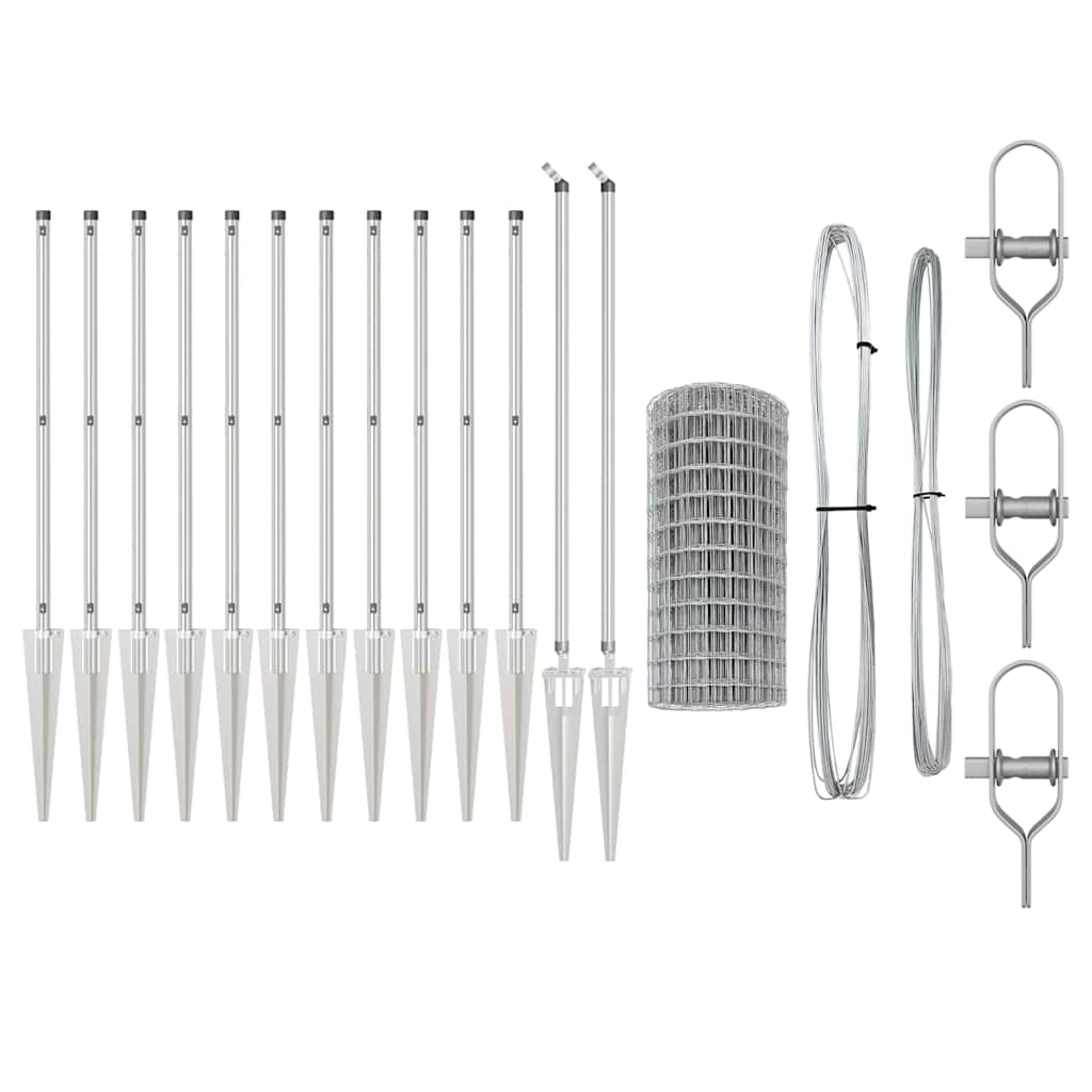 Stängsel med stolpe Silver 0,4 x 25 m Stål