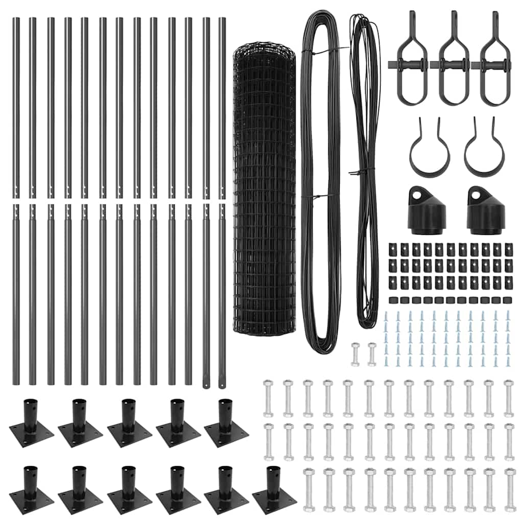 Stängsel med stolpe Grå 1 x 25 m Stål och PVC