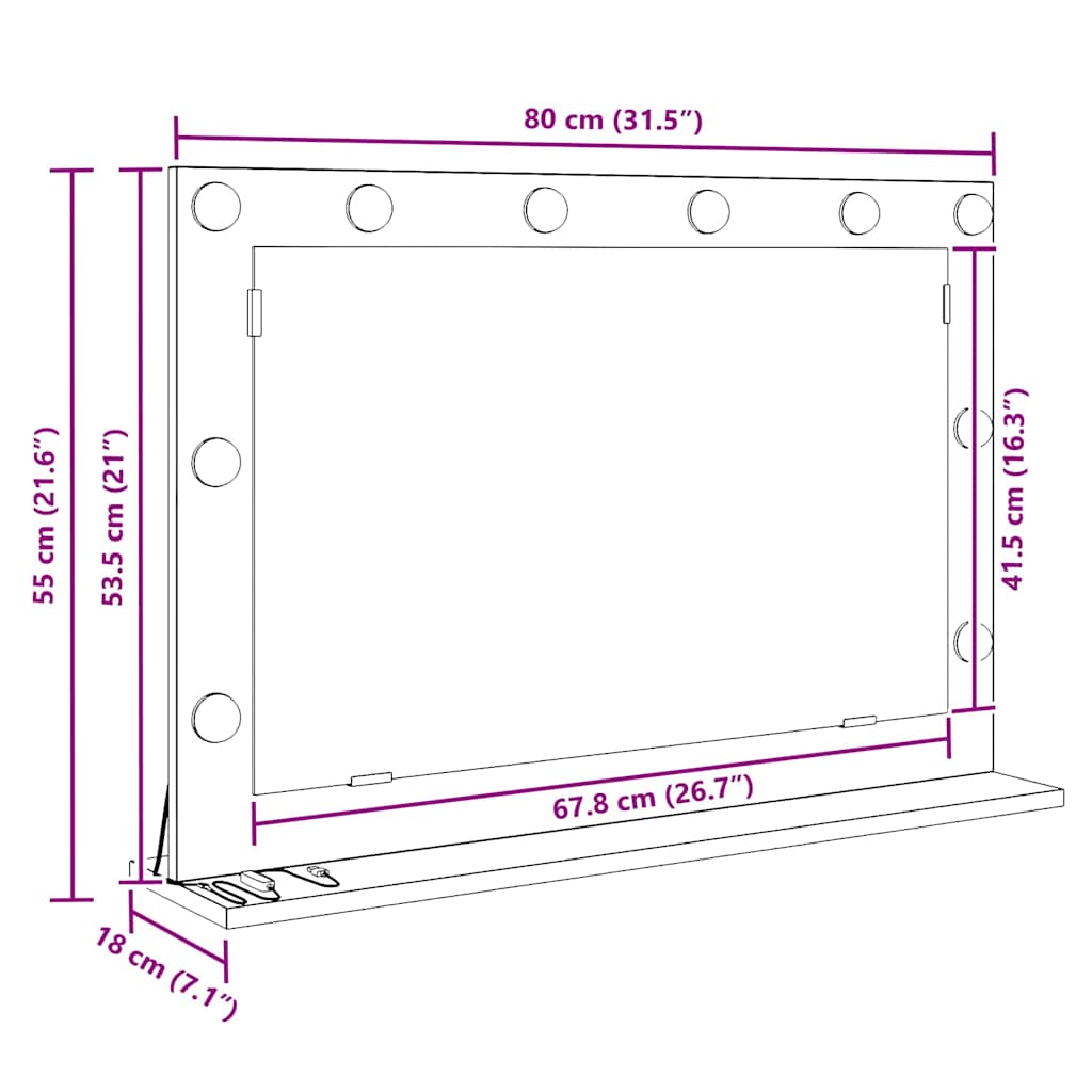 Smink Spegel Svart Ek 80 x 15 x 18 cm Glas och konstruerat trä
