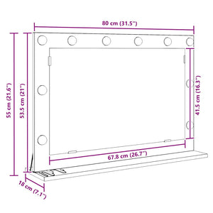 Smink Spegel med LED -remsljus Grå Sonoma 80 x 55 x 18 cm