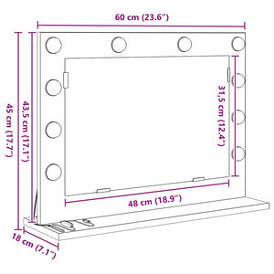 Smink Spegel med LED -remsljus Gammalt trä 60 x 45 x 18 cm