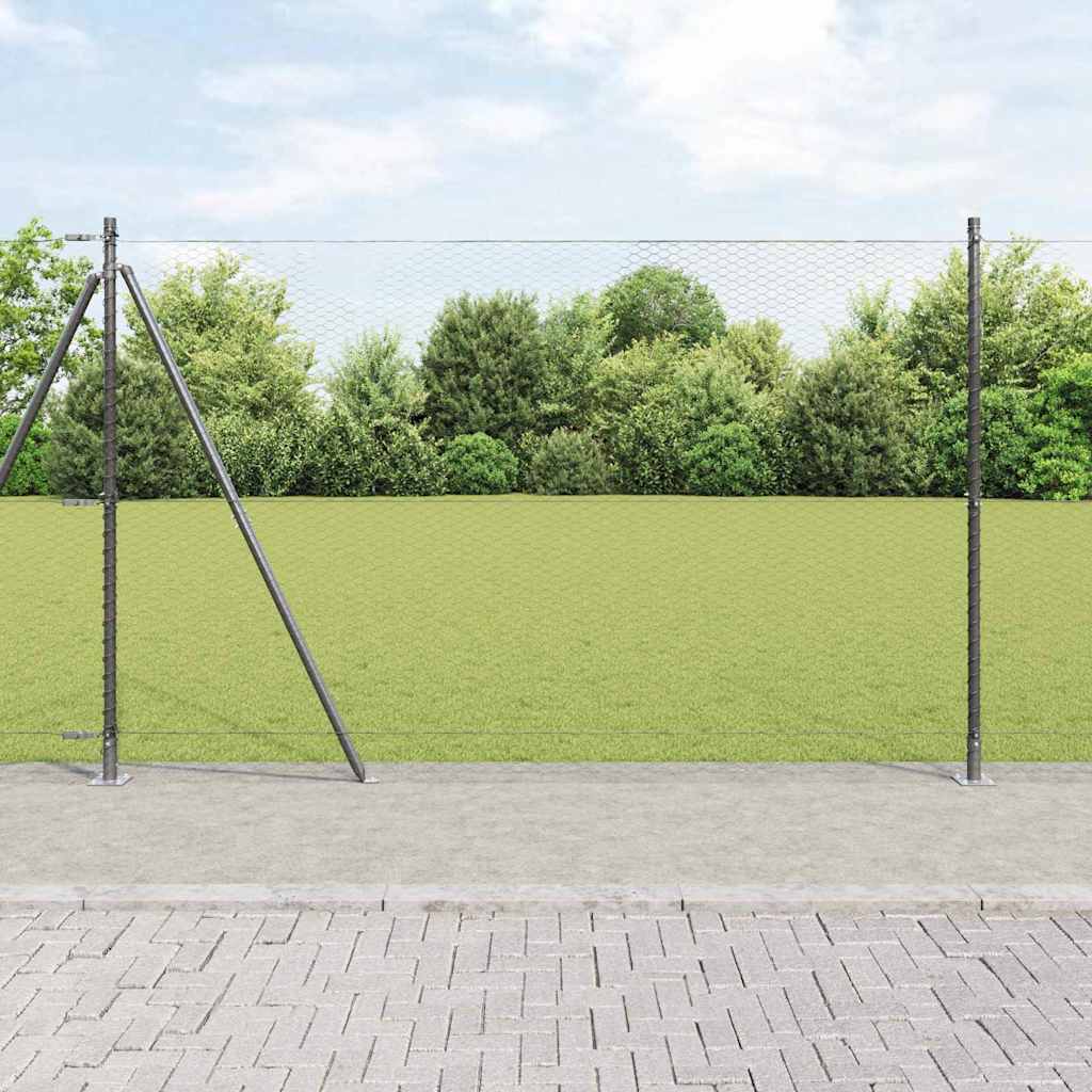 Hexagonal stängsel med betongfundament 50 x 1,6 m Grå Mesh
