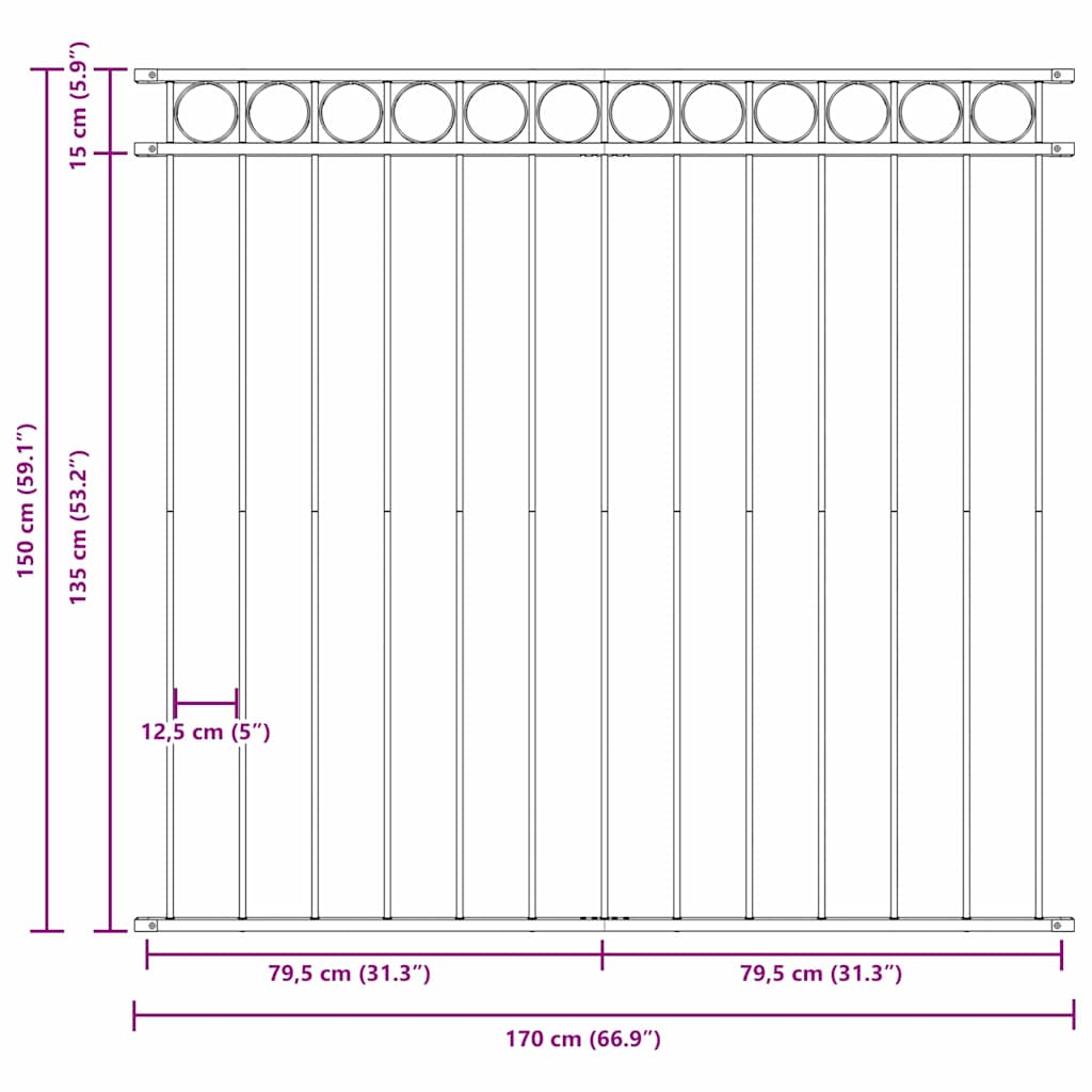 Staketdel Grå 170 x 150 cm Stål
