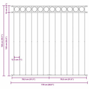 Staketdel Grå 170 x 150 cm Stål
