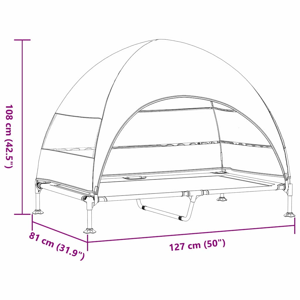 Höjd hundsäng Svart 127 x 81 x 108 cm Tyger och Stål