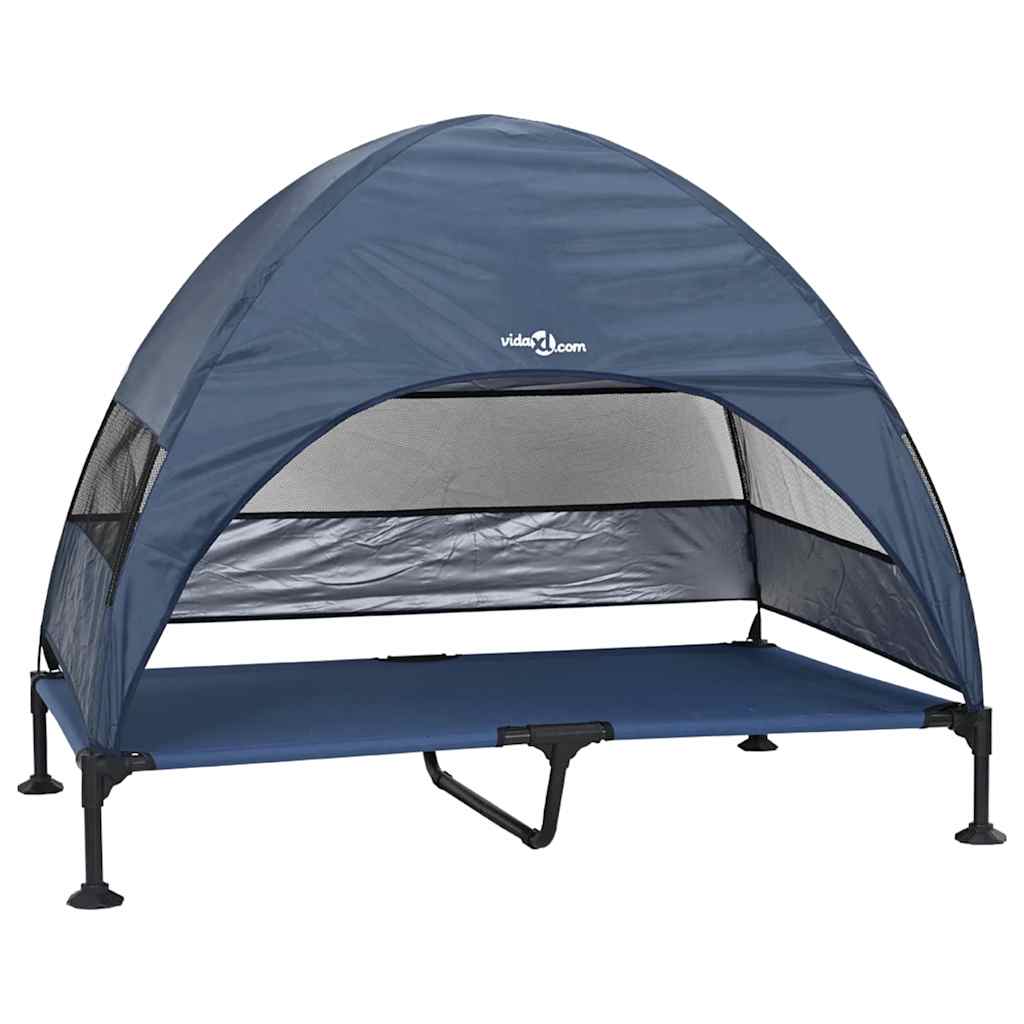 Höjd hundsäng Marinblå 127 x 81 x 108 cm Tyger och Stål