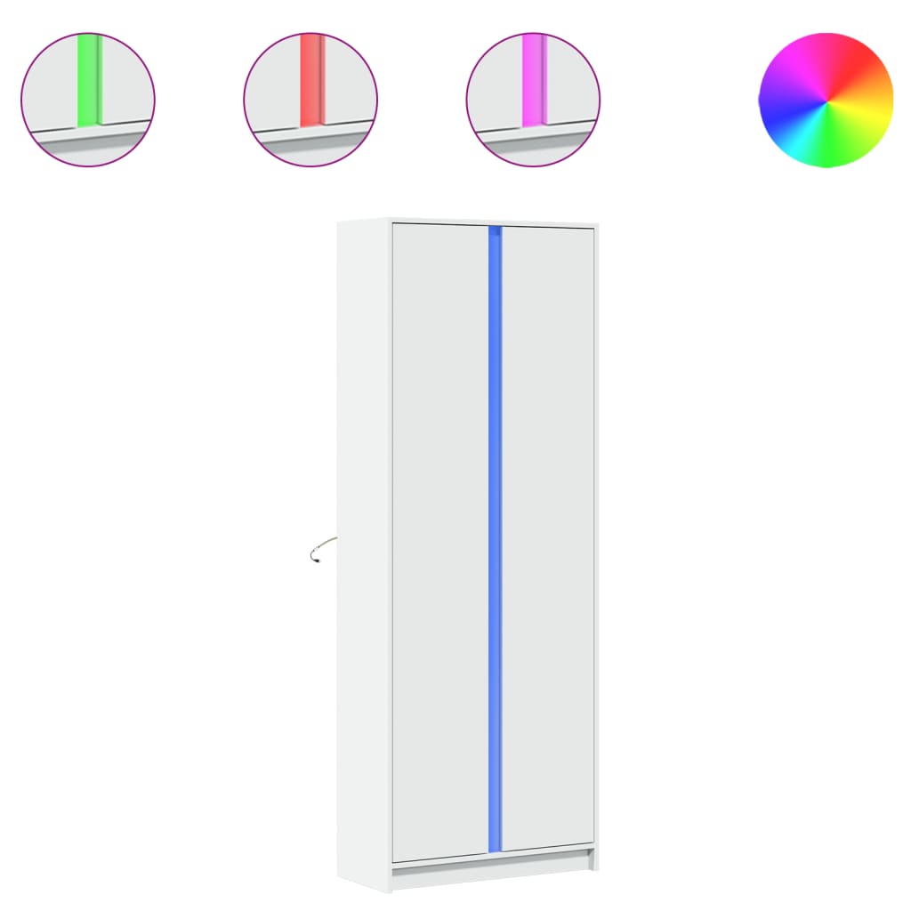 Högskåp med LEDs vit 74x32,5x200 cm konstruerat trä