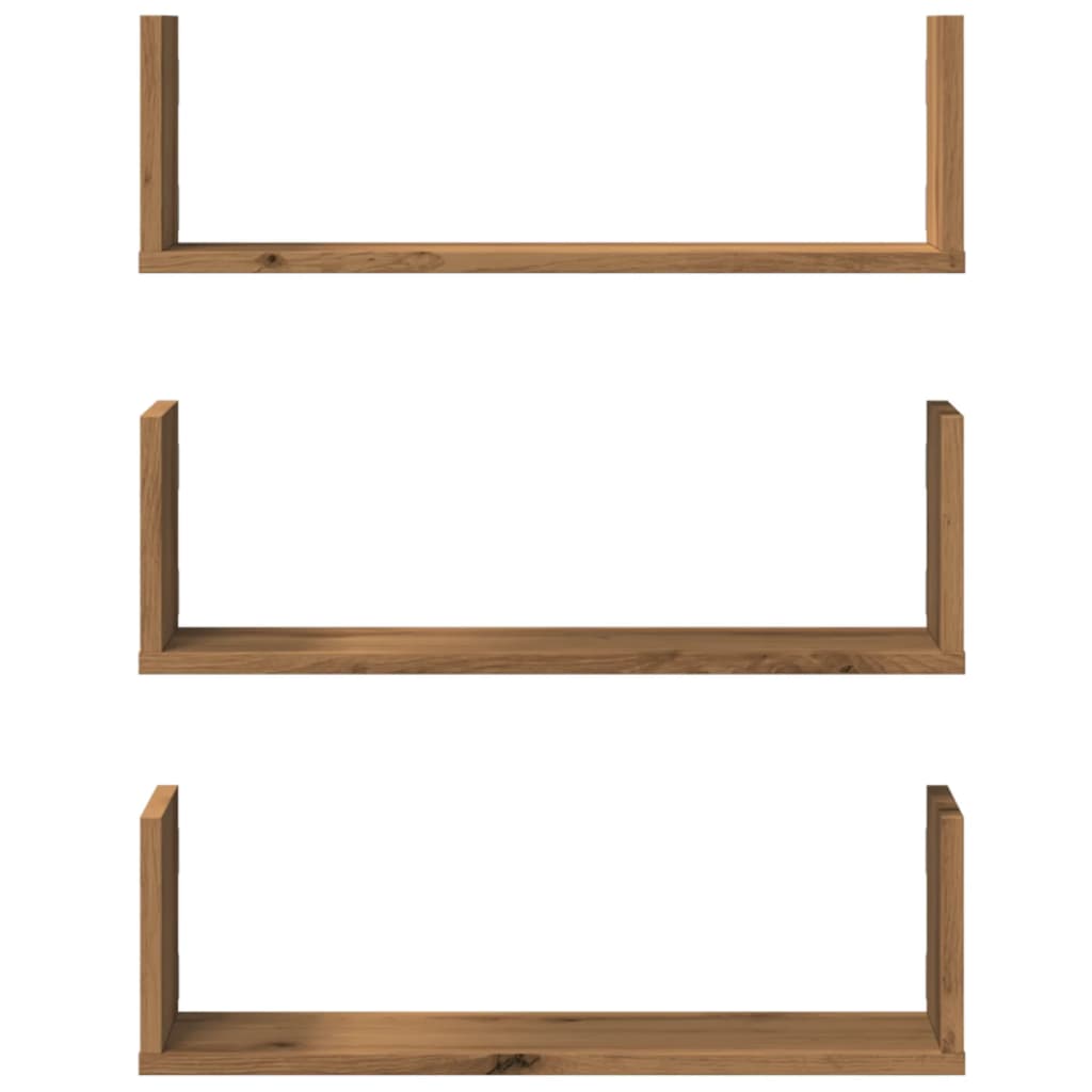 Vägghyllor 3 st ek 58x18x18 cm konstruerat trä