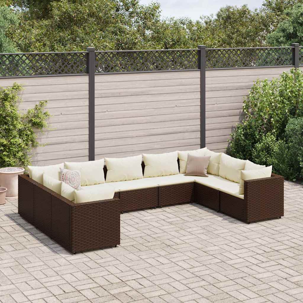 Loungegrupp för trädgården med dynor 9 delar konstrotting brun