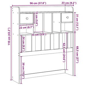 Huvudgavel med förvaring 90 cm massivt trä furu