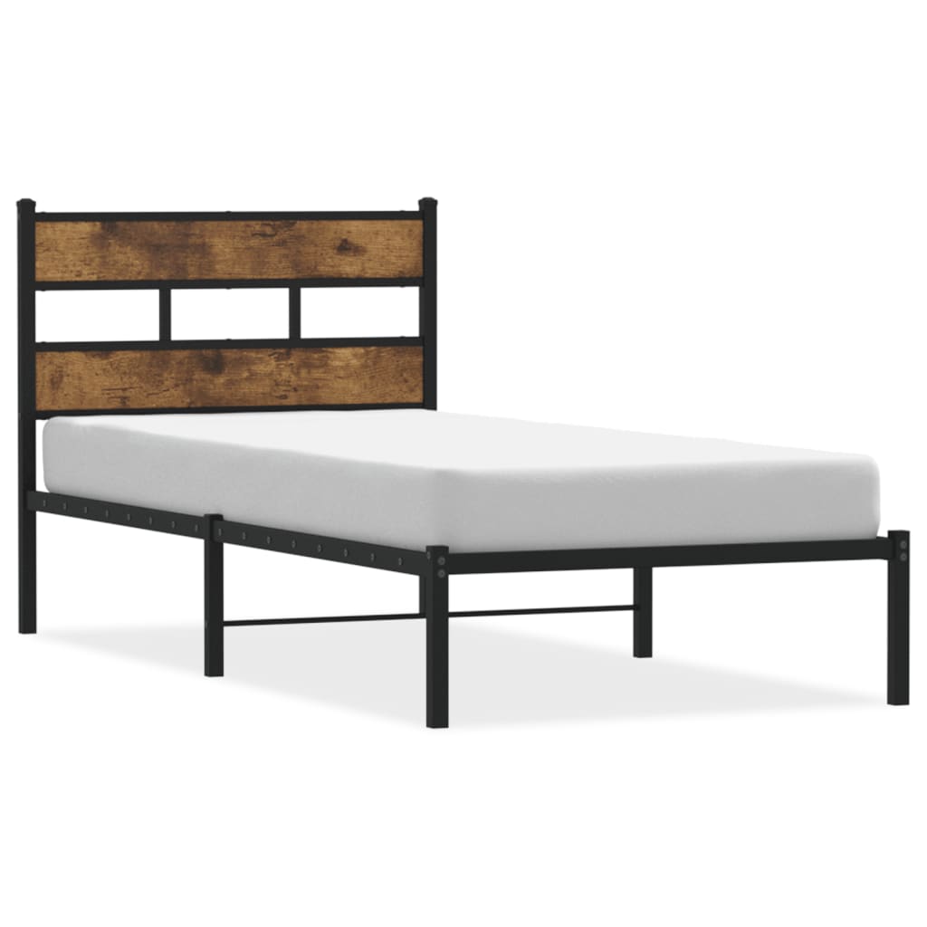 Sängram utan madrass metall rökfärgad ek 107x203 cm
