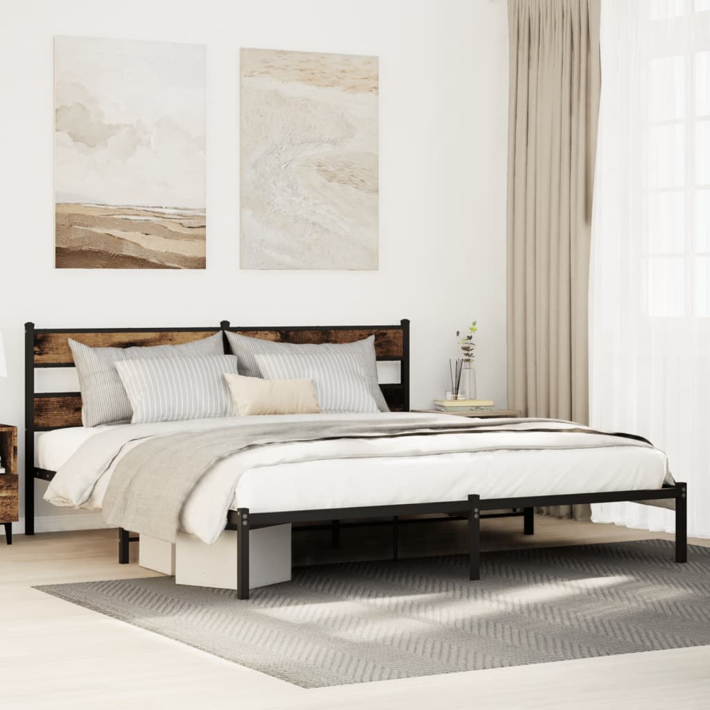Sängram utan madrass metall rökfärgad ek 183x213 cm