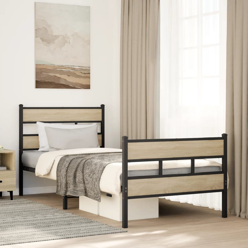 Sängram utan madrass metall sonoma-ek 90x190 cm