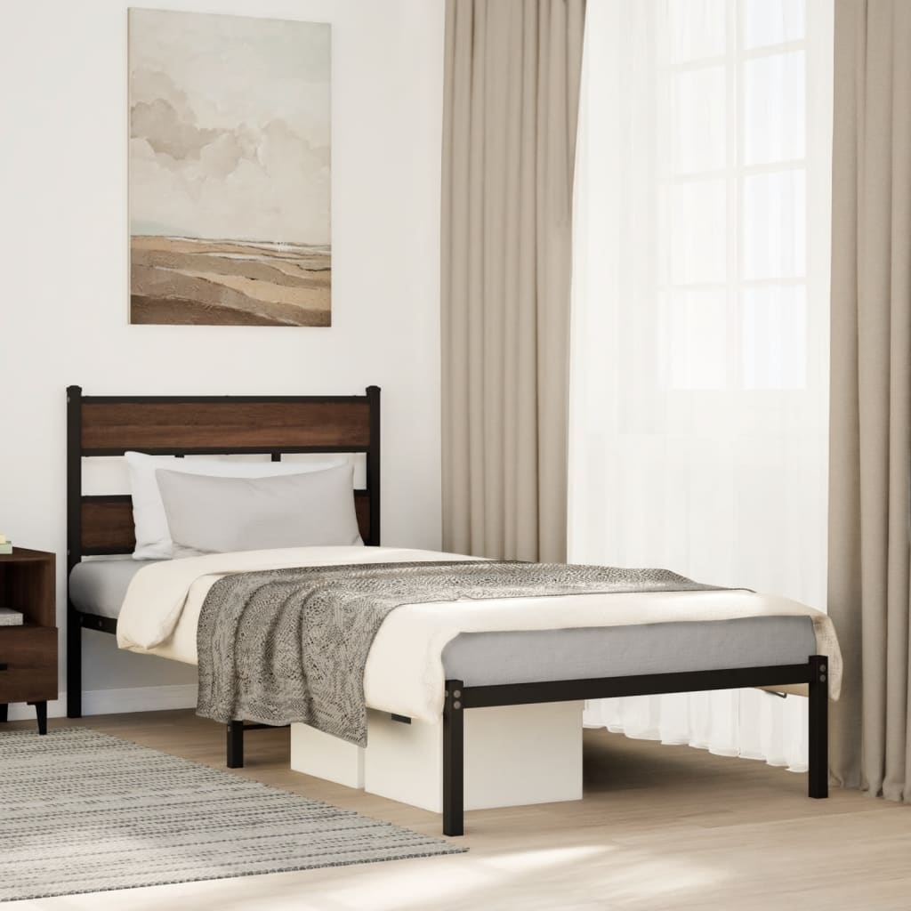 Sängram utan madrass med huvudgavel brun ek 107x203 cm