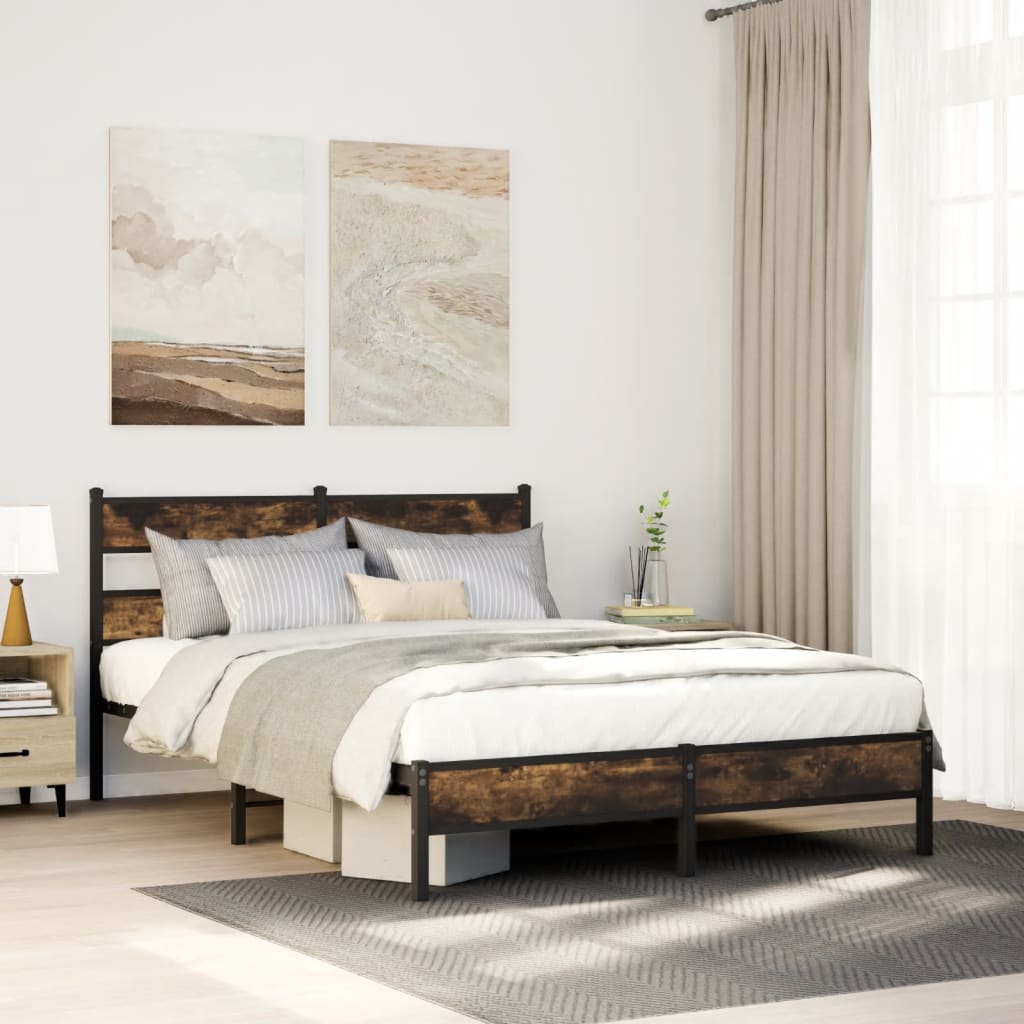 Sängram utan madrass rökfärgad ek 100x190 cm konstruerad trä
