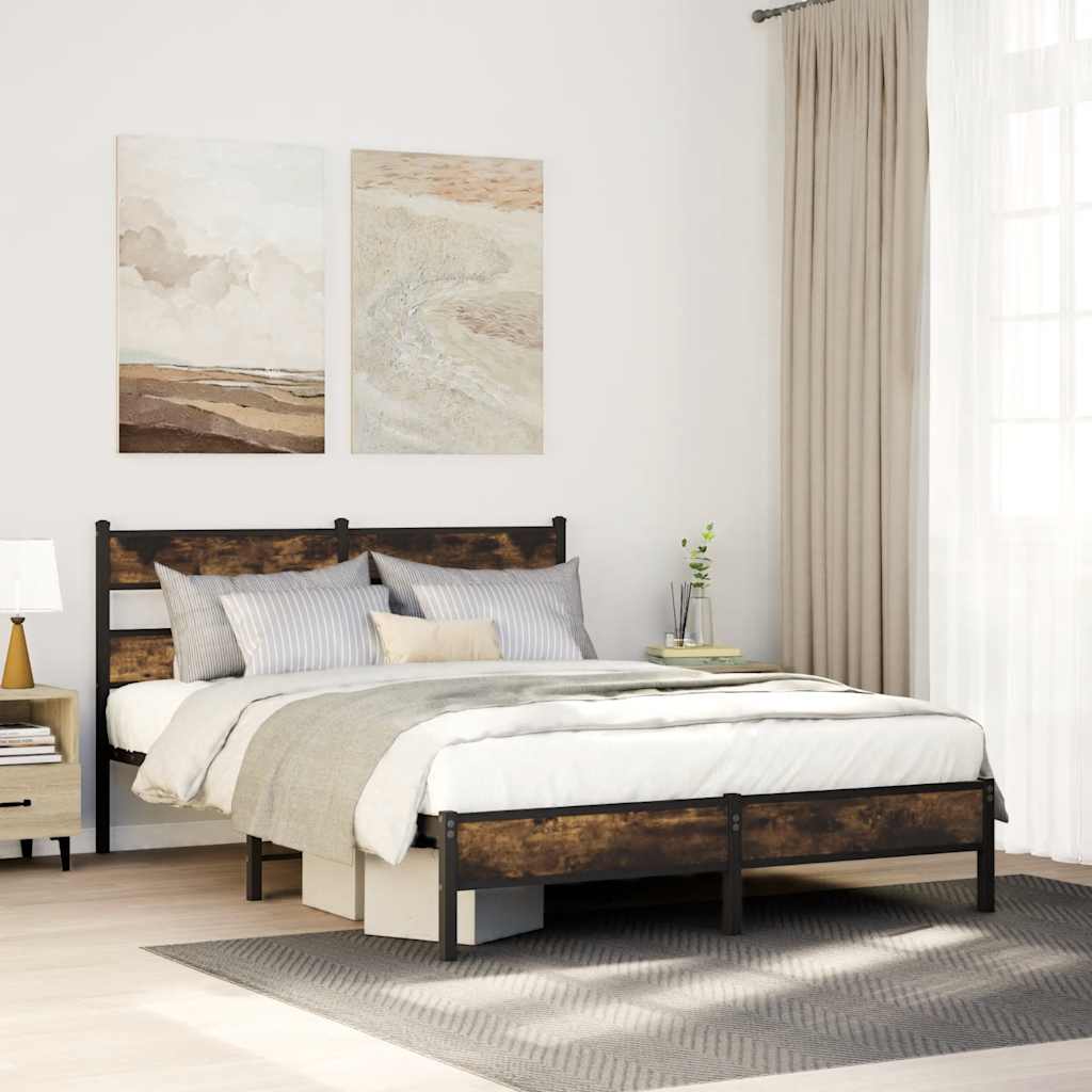 Sängram utan madrass rökfärgad ek 100x200 cm konstruerad trä