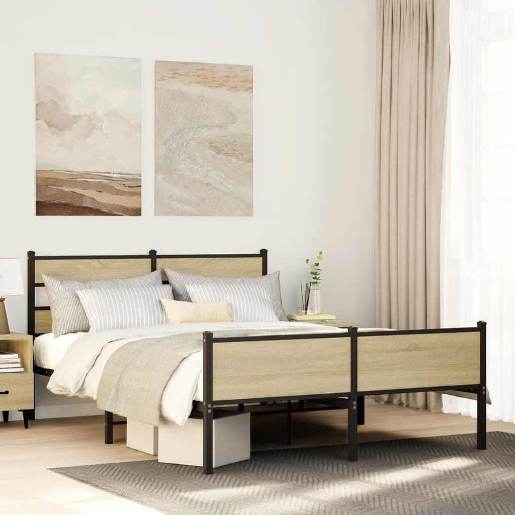 Sängram utan madrass sonoma-ek 150x200 cm konstruerad trä