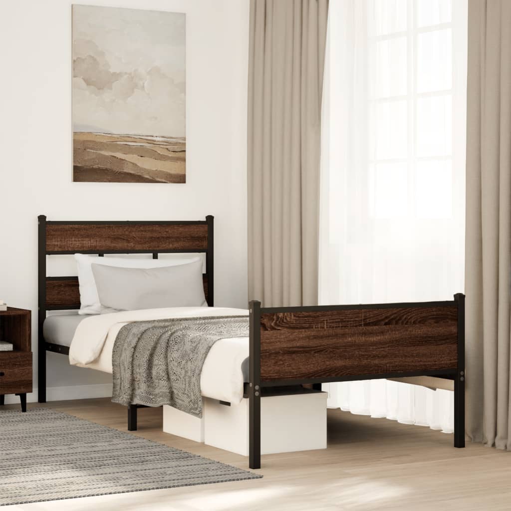 Sängram utan madrass brun ek 100x190 cm konstruerad trä