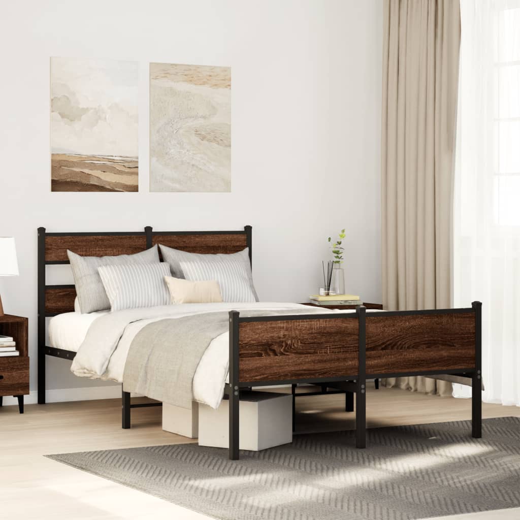 Sängram utan madrass brun ek 120x190 cm konstruerad trä