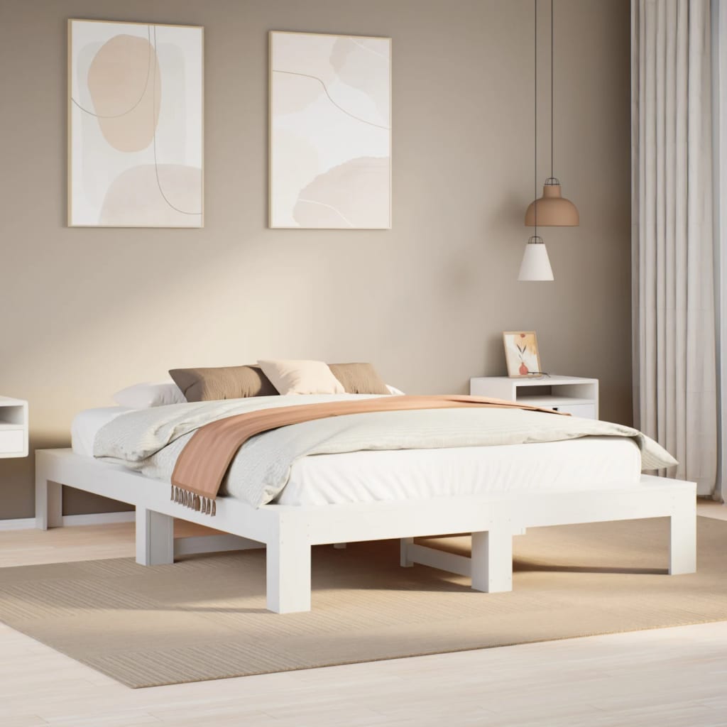 Sängram utan madrass vit 140x200 cm massiv furu