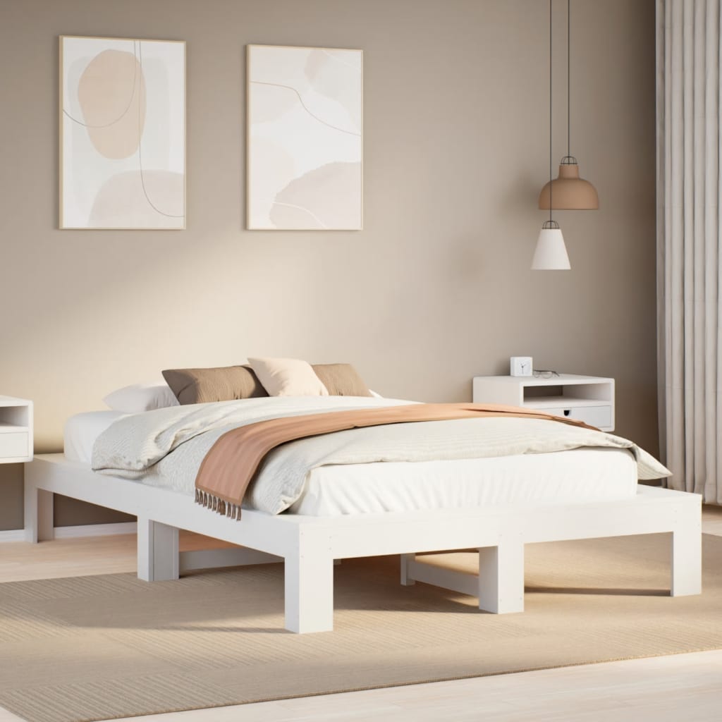 Sängram utan madrass vit 120x190 cm massiv furu