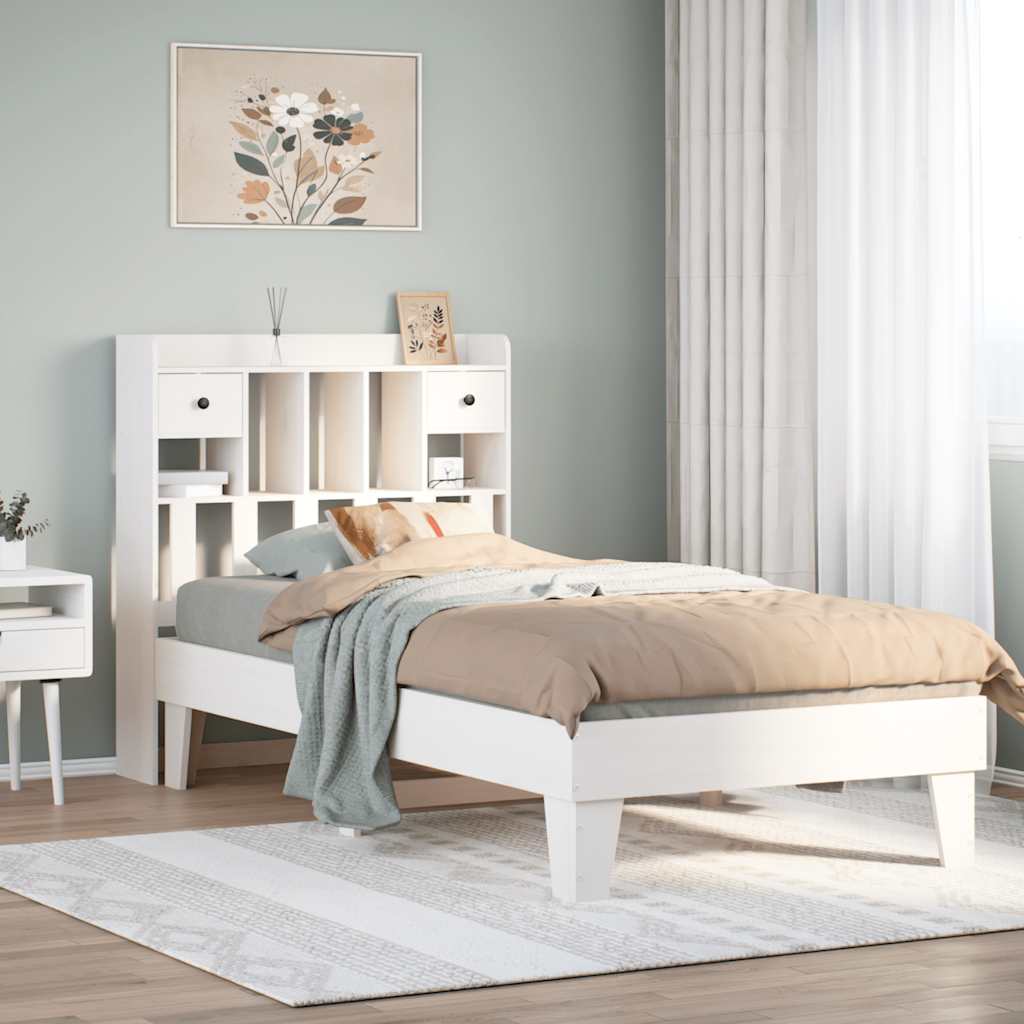 Sängram utan madrass vit 90x200 cm massiv furu