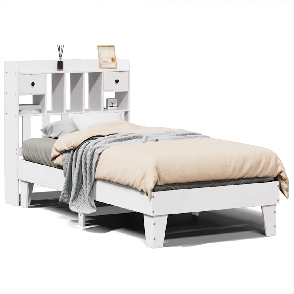Sängram utan madrass vit 90x190 cm massiv furu