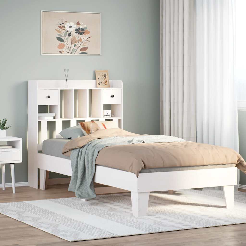 Sängram utan madrass vit 90x190 cm massiv furu