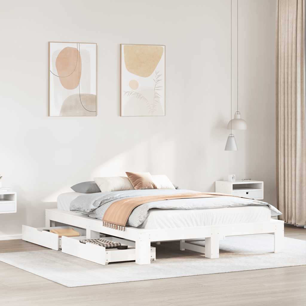 Sängram utan madrass vit 140x200 cm massiv furu