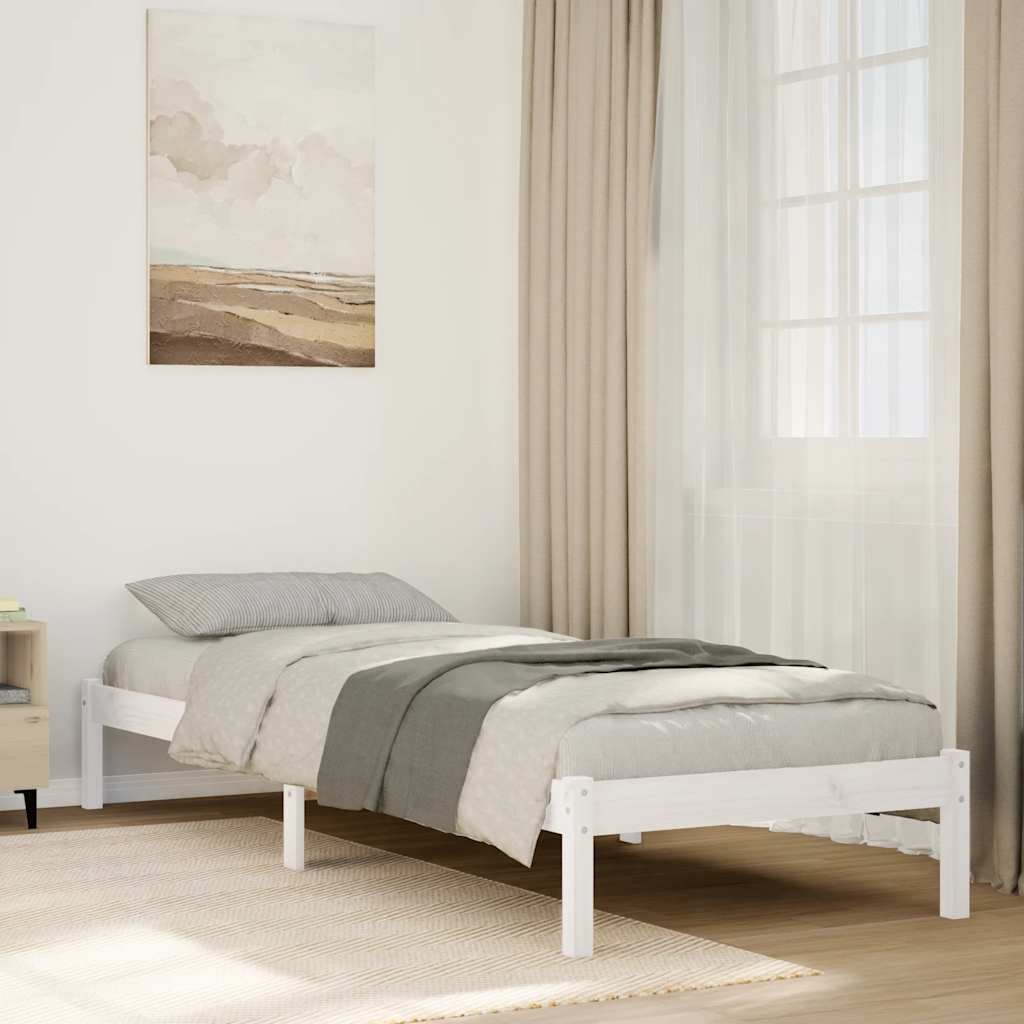 Sängram utan madrass extra lång vit 100x210 cm massiv furu