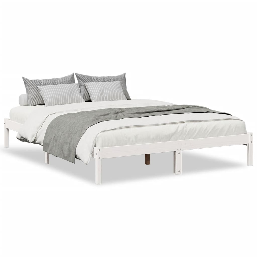 Sängram utan madrass extra lång vit 160x210 cm massiv furu