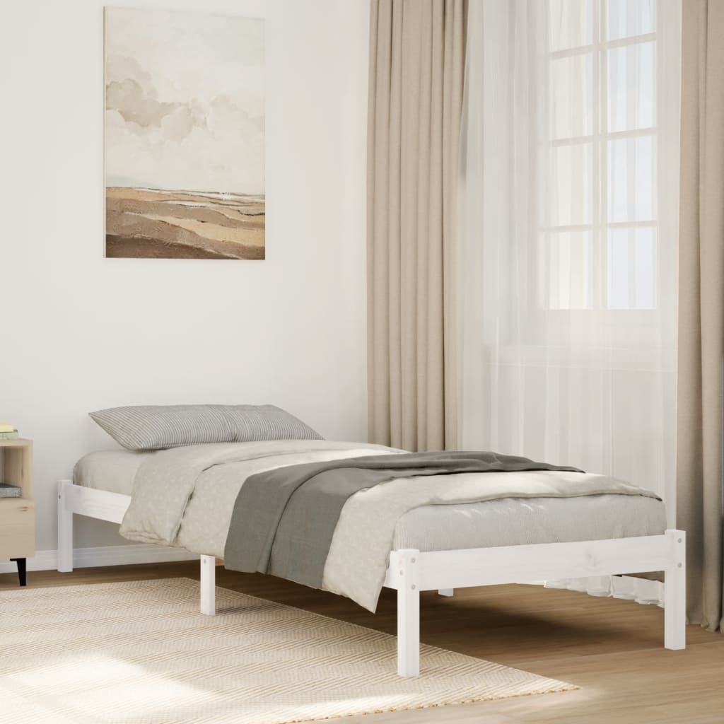 Sängram utan madrass extra lång vit 100x220 cm massiv furu