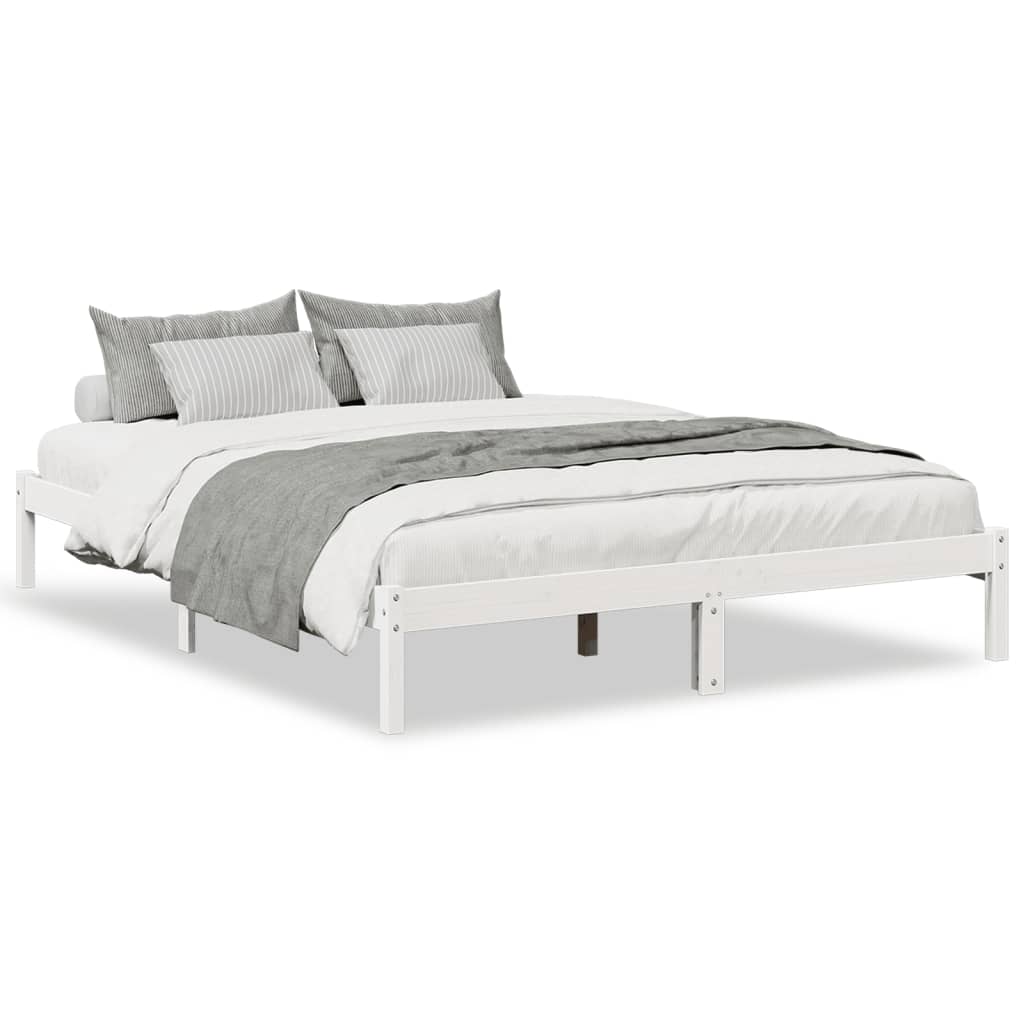 Sängram utan madrass extra lång vit 160x220 cm massiv furu