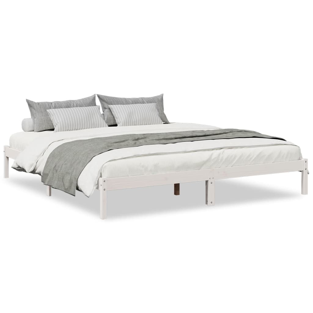 Sängram utan madrass extra lång vit 200x220 cm massiv furu