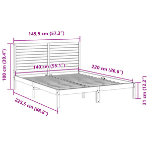 Sängram utan madrass extra lång 140x220 cm massivt trä