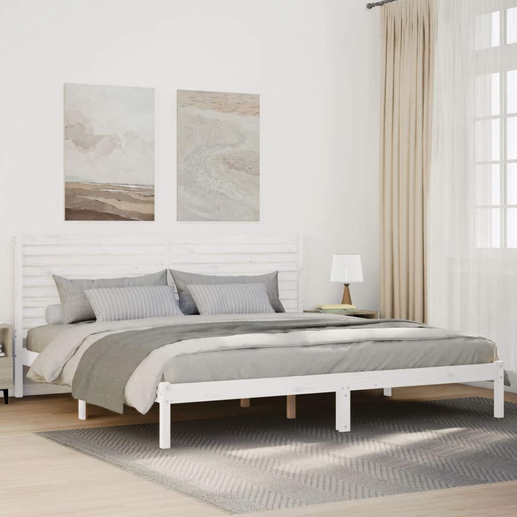 Sängram utan madrass extra lång vit 180x220 cm massivt trä