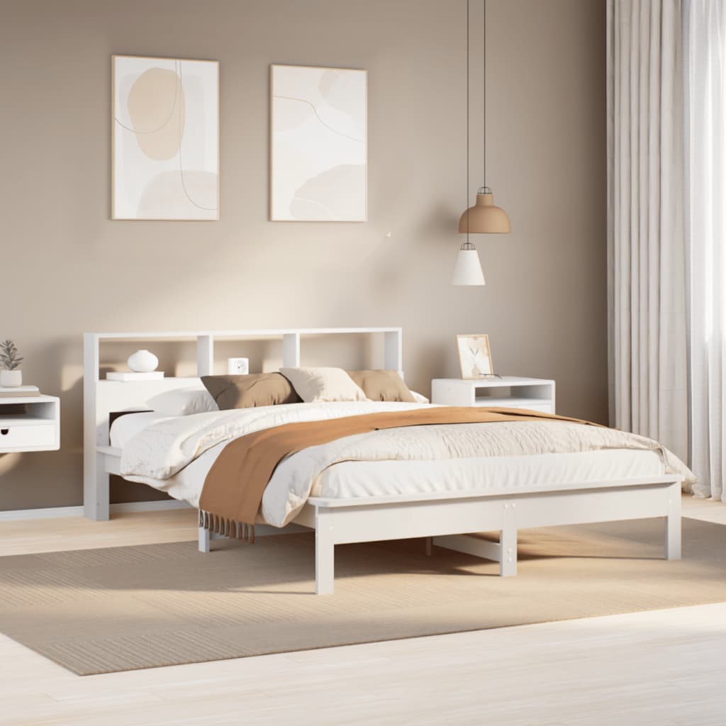 Sängram utan madrass vit 140x190 cm massiv furu