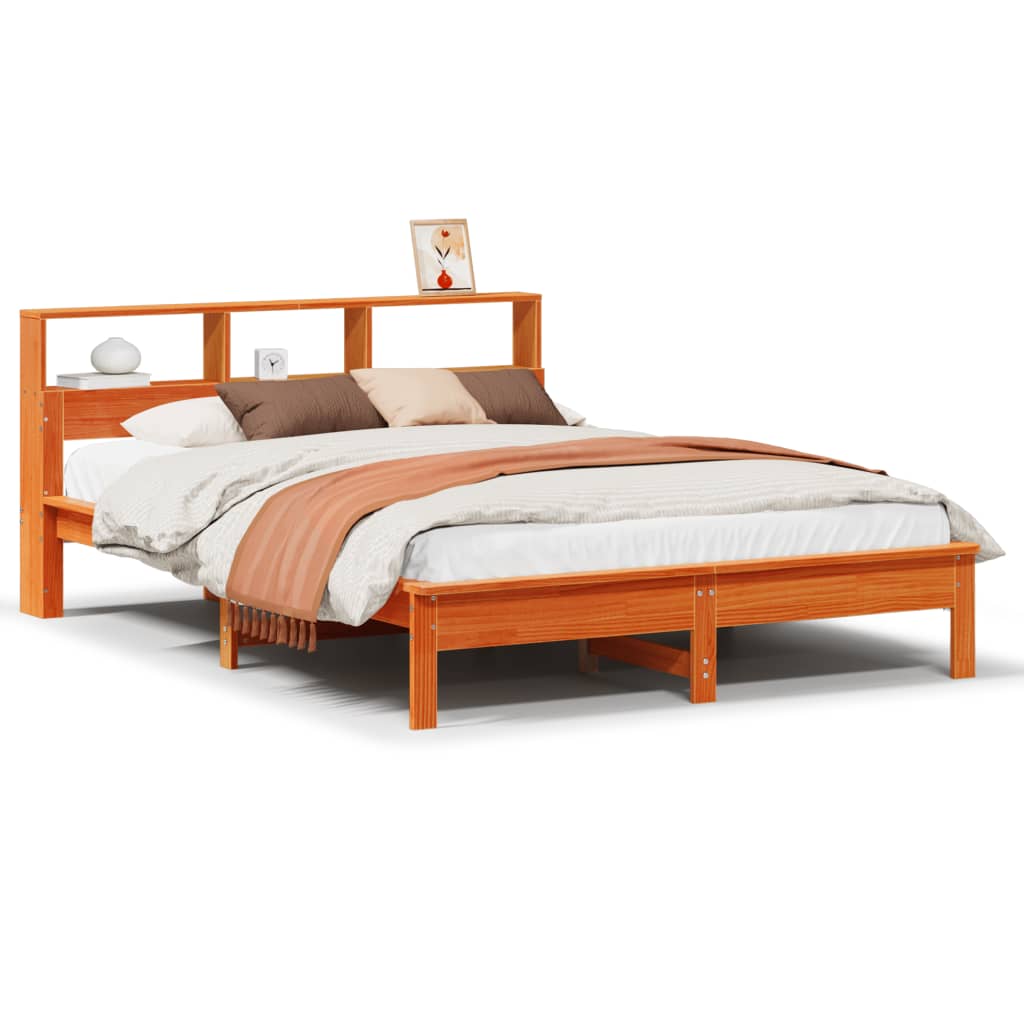 Sängram utan madrass vaxbrun 140x190 cm massiv furu