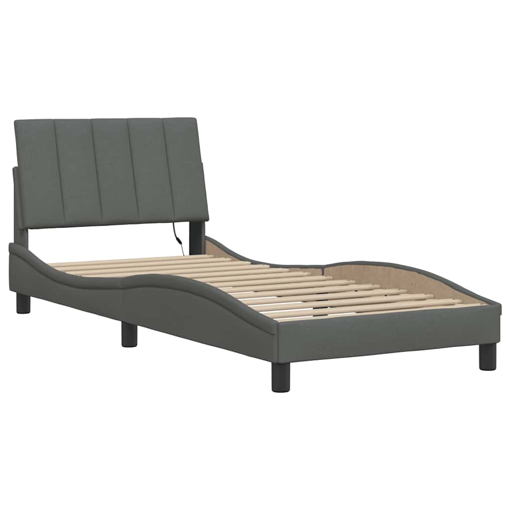 Bed Frame without Mattress "Hanko" Dark Grey 80x200cm Fabric