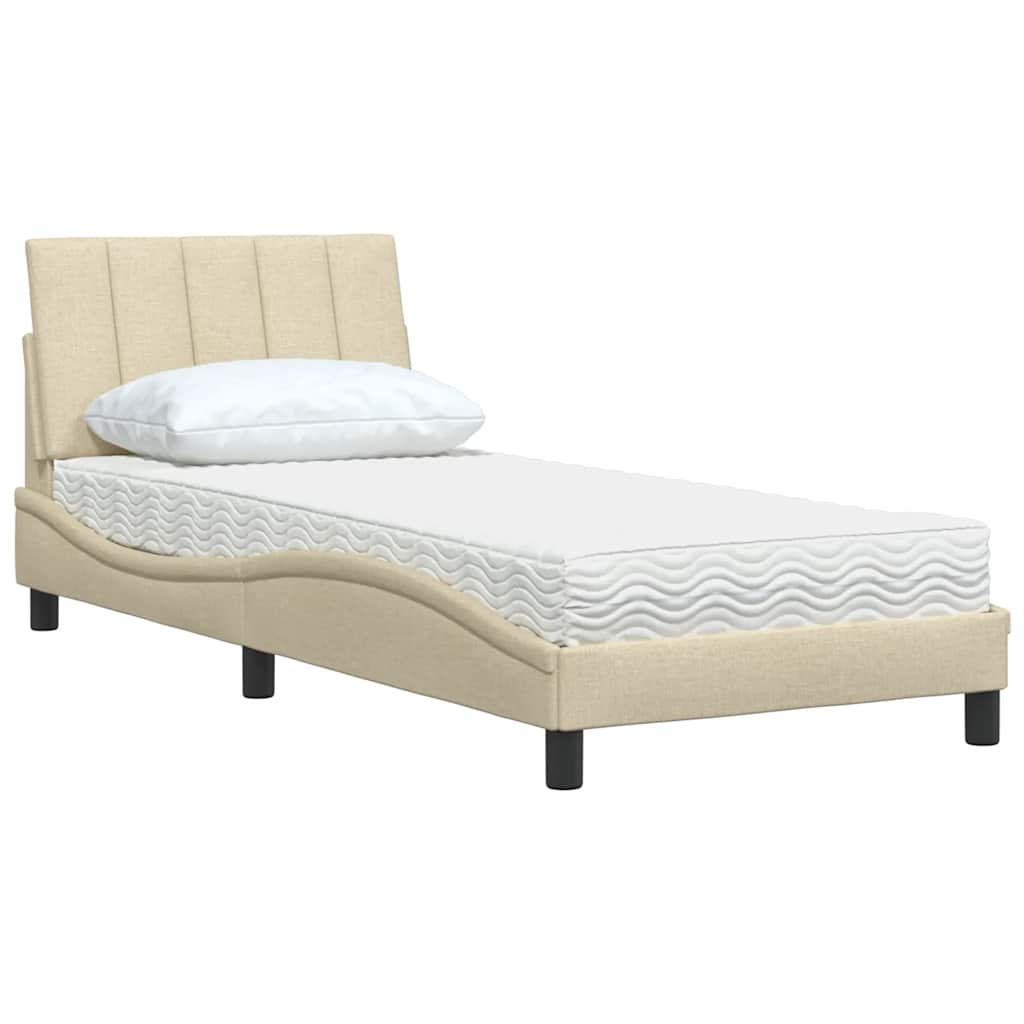Bed with Mattress "Hanko" Cream 90x190 cm Fabric
