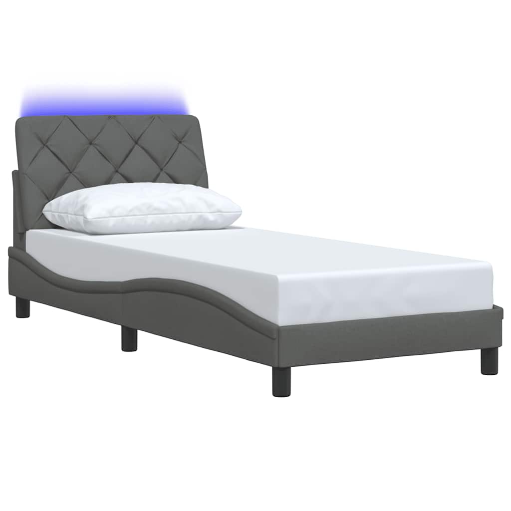 Bed Frame with LED without Mattress Dark Grey 80x200 cm Fabric