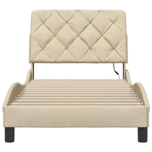 Bed Frame with LED without Mattress Cream 80x200 cm Fabric