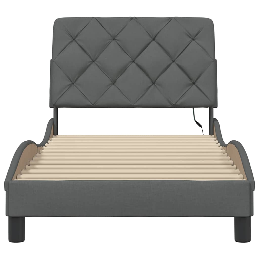Bed Frame with LED without Mattress Dark Grey 90x200 cm Fabric