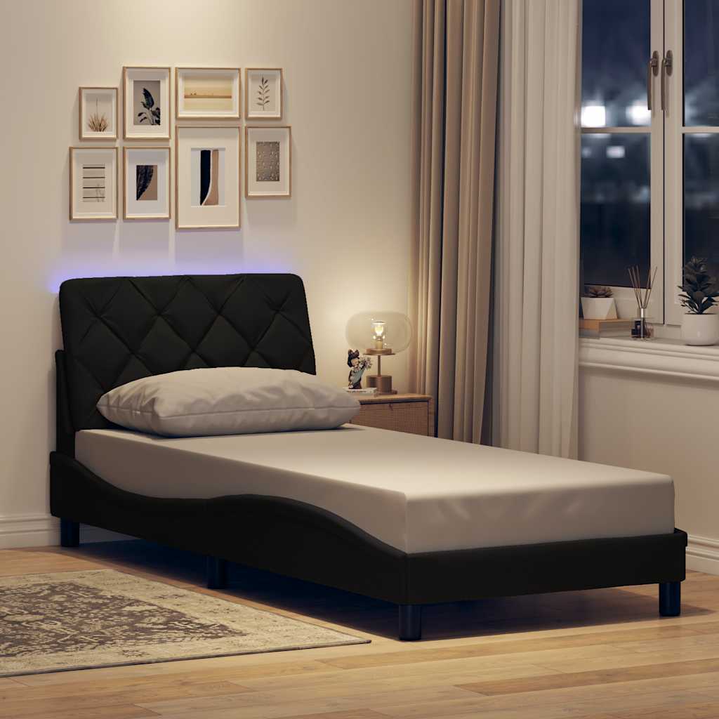 Bed Frame with LED without Mattress Black 90x200 cm Fabric