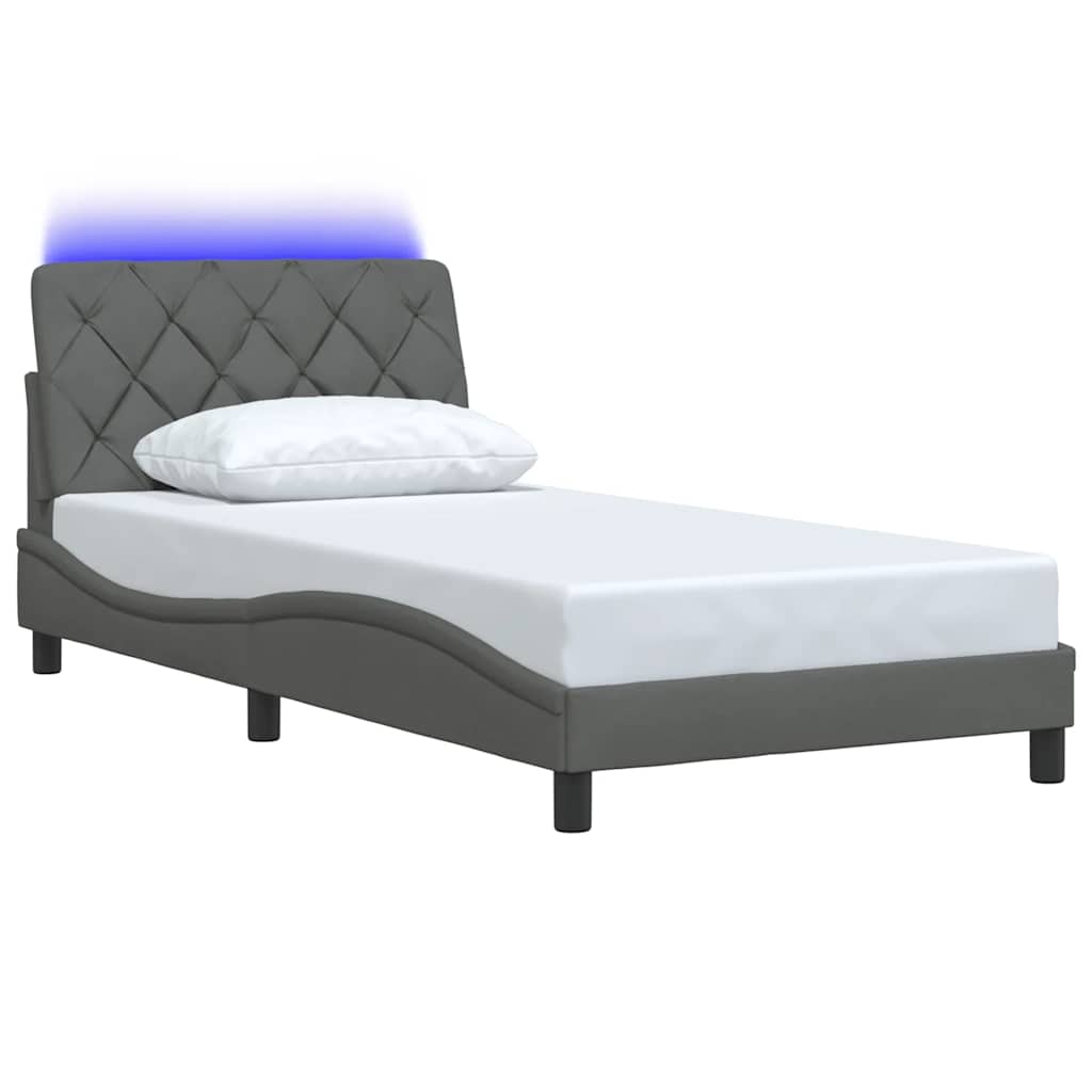 Bed Frame with LED without Mattress Dark Grey 100x200 cm Fabric